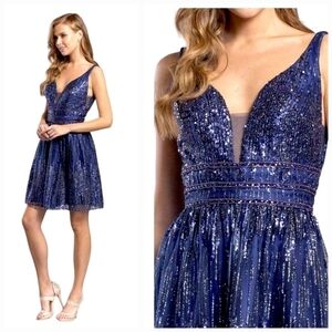 Coya Collection Shimmery Blue Evening Cocktail Dress